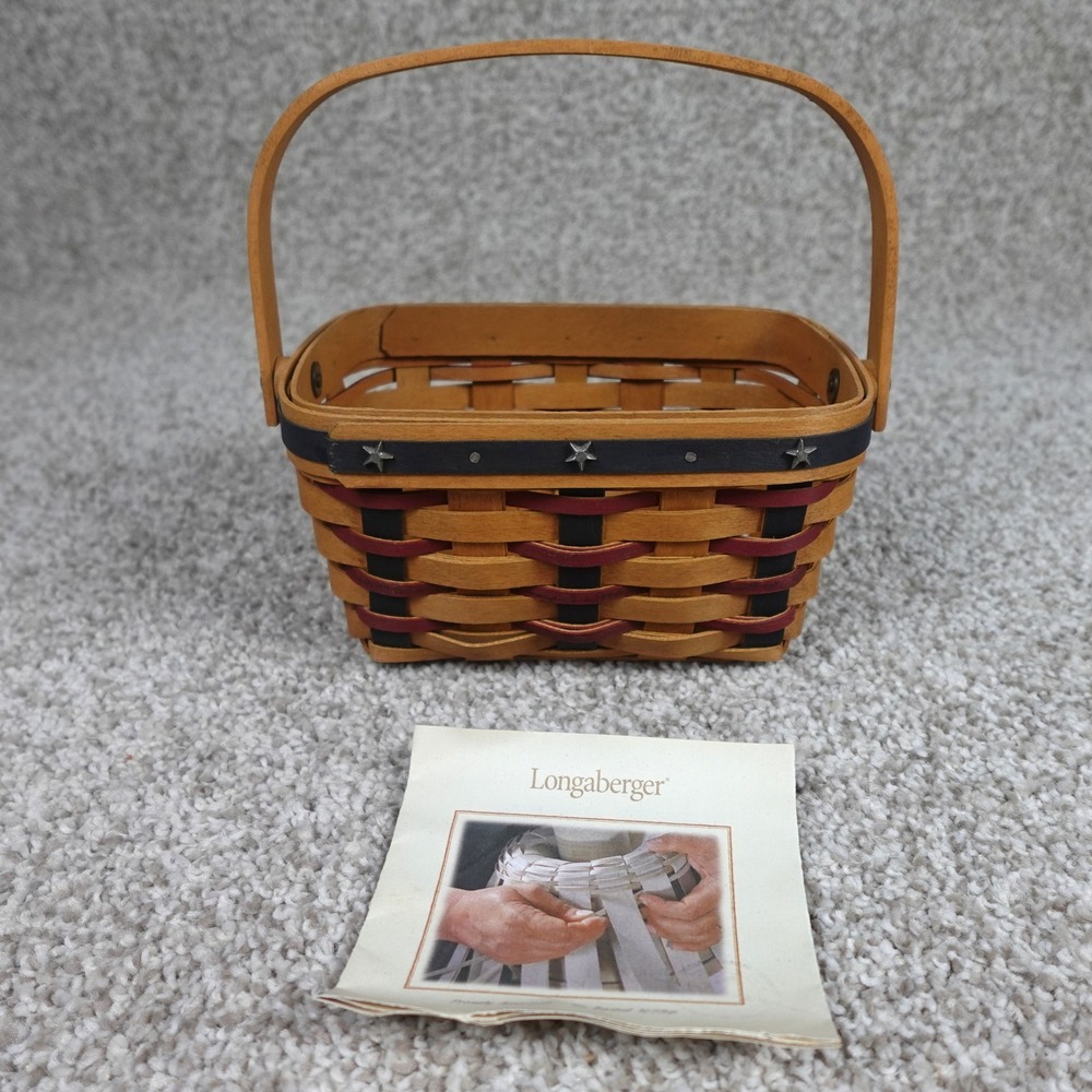 Longaberger 2004 Proudly American Tea Basket Red Blue Woven Star Studs Handmade